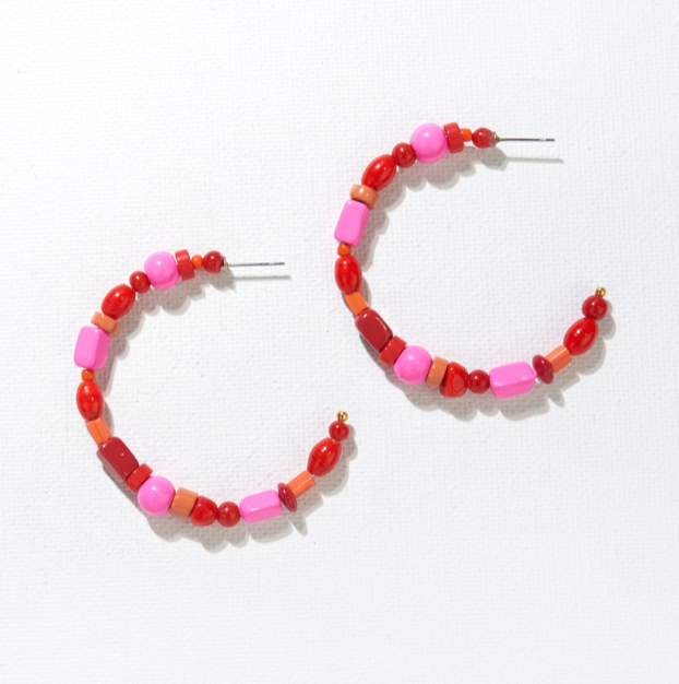 FINAL SALE - Red and Pink Beaded Hoops